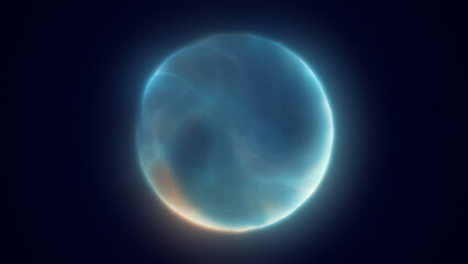 Soft glowing blue plasma bubble floating in darkness, depicting serenity, energy, and fluid motion