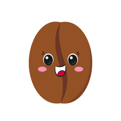 Coffee bean, cute character cartoon, big eyes, happy smiling face, kawaii style, emotions joy delight, sign coffee drink vector illustration.
