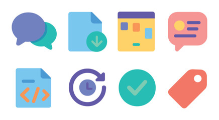 Colorful abstract icons set with speech bubbles files and tags