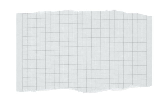 Torn piece of grid notebook paper, isolated on transparent background. Suitable for creative design, collage, scrapbooking, notes, and graphic projects