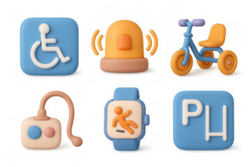 Accessibility icon set featuring mobility, safety, and assistance elements for design projects