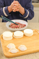 Handmade Chinese Dumplings with Fresh Pork and Mushroom Filling - Traditional Cooking Method