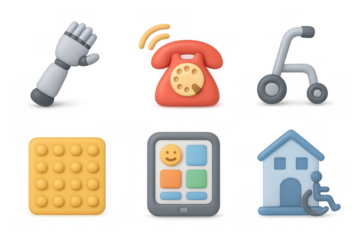 Accessibility icons set with assistive technology and communication devices for inclusive design