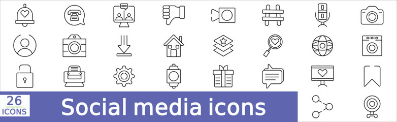 Social media icons . editable stroke line icons vector illustration on white background