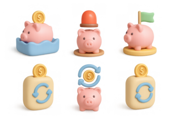 Savings piggy bank icons for financial apps and illustrations