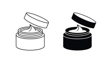 Open Cream Jar Icons Line Art and Silhouette