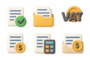 Cartoon tax icons for finance and accounting design projects