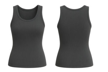 Ribbed grey sleeveless tank top front and back view for mockup isolated on transparent background