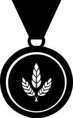 black medal with laurel wreath graphic