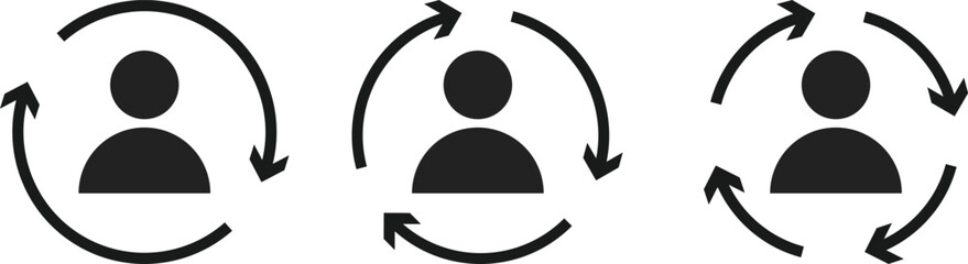 Replace Person Icon Set. User Substitution and Profile Swap Symbols. Switch User and Account Change Management icons collection. Change Profile and User Exchange sign