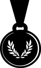 black medal with laurel wreath graphic