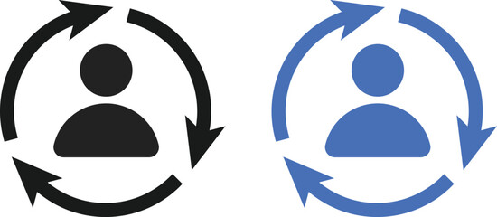 Replace Person Icon Set. User Substitution and Profile Swap Symbols. Switch User and Account Change Management icons collection. Change Profile and User Exchange sign