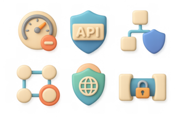 Security icon set with api, lock, and shield designs for digital interfaces