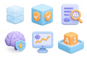 Ai icon set with futuristic designs for tech interfaces and digital projects