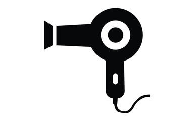 Simple black silhouette icon of a modern hair dryer with a cord
