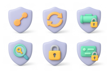 Cybersecurity icons set for digital protection design in minimal style