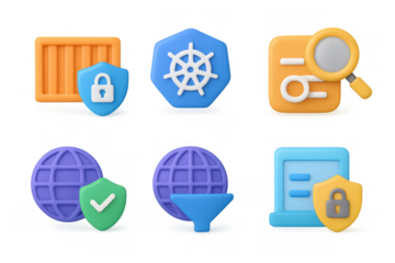 Colorful security and web management icons set for digital design projects