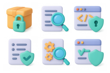 Cartoon security icons set for digital data protection and web design