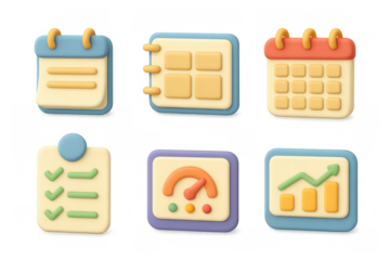 Cartoon planner icons for organizational tools and scheduling design
