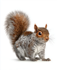 Obraz premium Squirrel with fluffy tail isolated on white background.