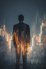 View from the back on trader looking at city at night