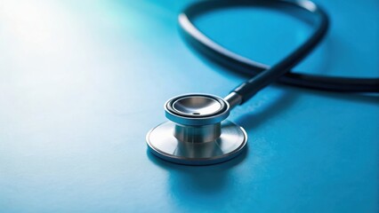 Stethoscope resting on a blue surface, symbolizing healthcare and medical professionalism.