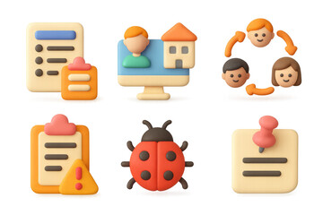 Colorful cartoon office icons collection for creative design and use
