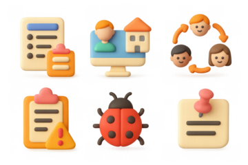 Colorful cartoon office icons collection for creative design and use