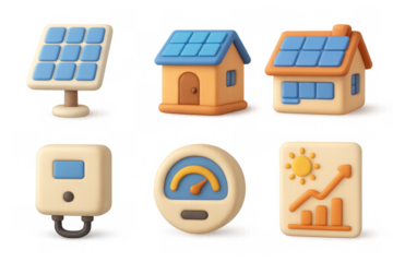 Simplified solar energy icons for eco-friendly design projects