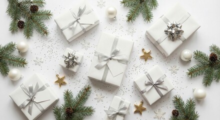 Christmas Gift Background with Silver Bows