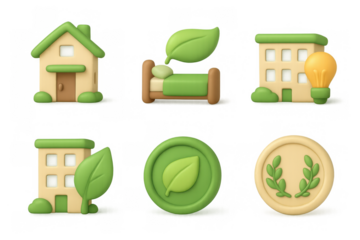Eco hostel icons for sustainable living and green design projects