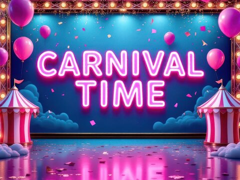 Colorful Carnival Theme with Bright Neon Sign and Festive Decor