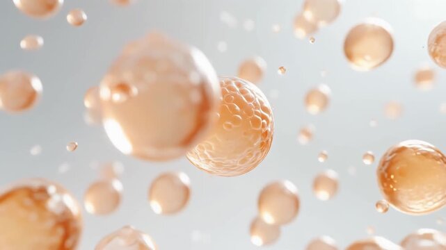 浮遊するオレンジ色のカプセルと美容液のイメージ