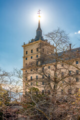 El Escorial palace and gardens outside Madrid, Spain