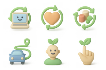 Eco friendly icon set with recycling symbols and nature motifs for sustainable design projects