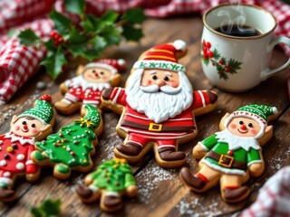 Obraz premium Festive Christmas Cookies with Santa and Holiday Decorations