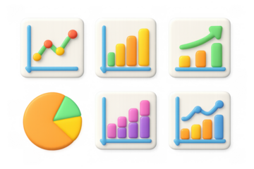 Vibrant 3d chart icons for data visualization and business analytics design