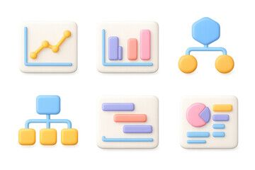 Colorful cartoon chart icon set for data visualization and infographics design