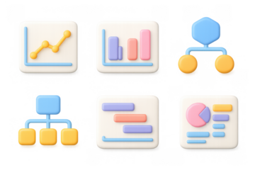 Colorful cartoon chart icon set for data visualization and infographics design