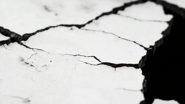 A close-up of a crack in the dry, cracked earth