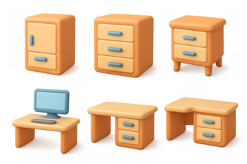 Simple office furniture icons set for digital design projects