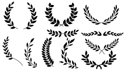 Black Laurel Wreath Silhouette Collection for Awards, Elegant Logos, and Victory Symbols