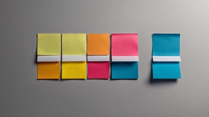 A vibrant array of colorful sticky notes arranged in a row, showcasing creativity and organization.