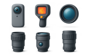 Minimalist camera lens and device vector icons for design and creative projects