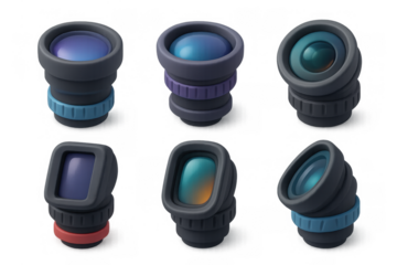 Modern camera lens icon set for design and app interfaces