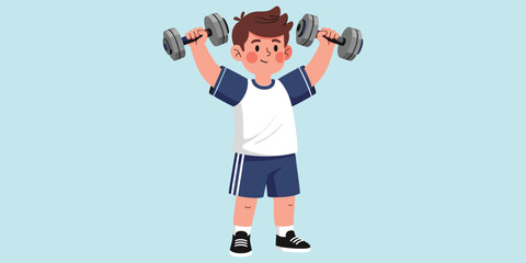 Youth fitness illustration, cartoon person lifting dumbbells, strength training icon, healthy lifestyle vector, exercise concept artwork