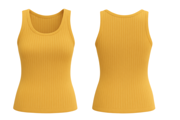 Ribbed yellow sleeveless tank top front and back view for mockup isolated on transparent background