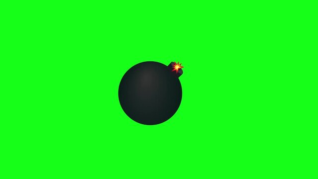 Cartoon bomb explosion animation on green screen background