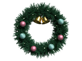 オナーメントで装飾されたクリスマスリースの3Dイラスト