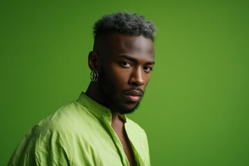 Obraz premium African male with green shirt against green background